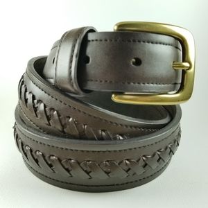 Solid brass buckle stitch detail leather belt